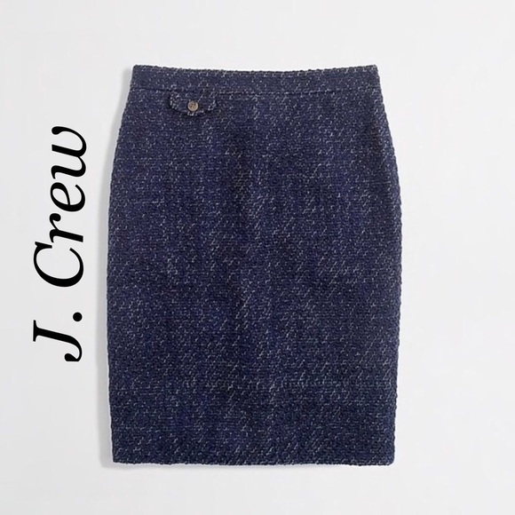 J. Crew Navy Tweed Wool Blend Pencil Skirt - Picture 1 of 10